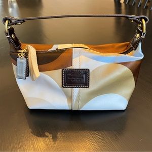 Blue Scarf Print Satin Coach Purse